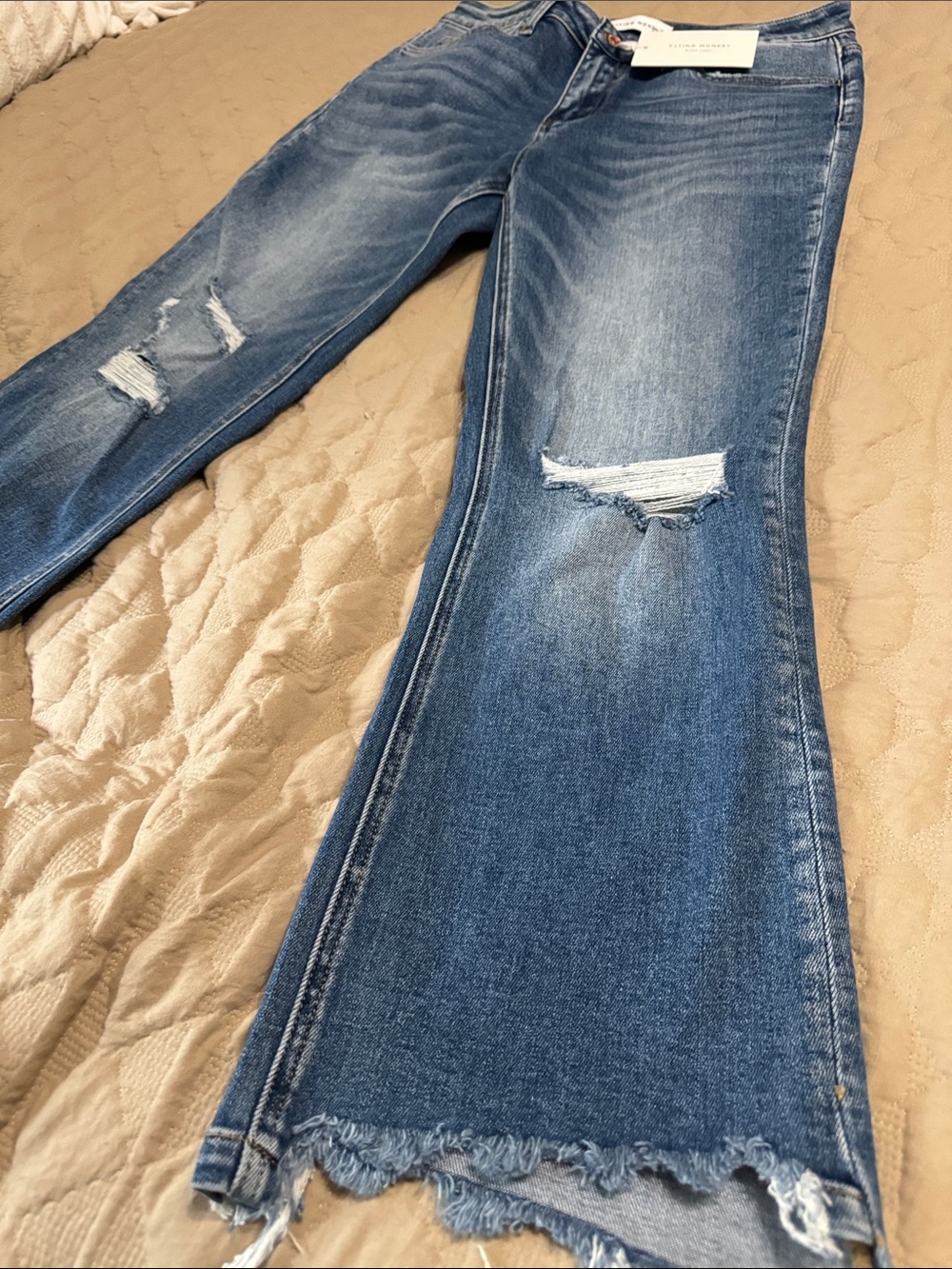 Flying Monkey Denim Blue Washed Distressed Flare Jeans NWT Size 29 - Picture 5 of 8